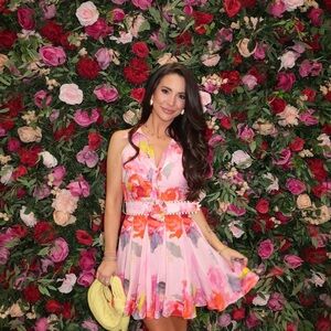 HEMANT & NANDITA Pink Floral Belted Dress